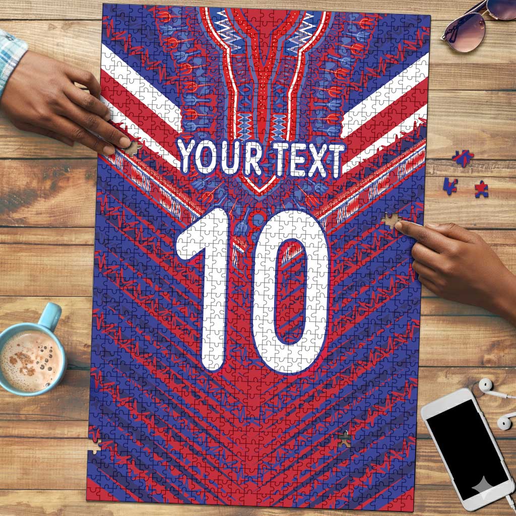 Custom Haiti National Football Puzzle Dashiki Sporty Style - Wonder Print Shop