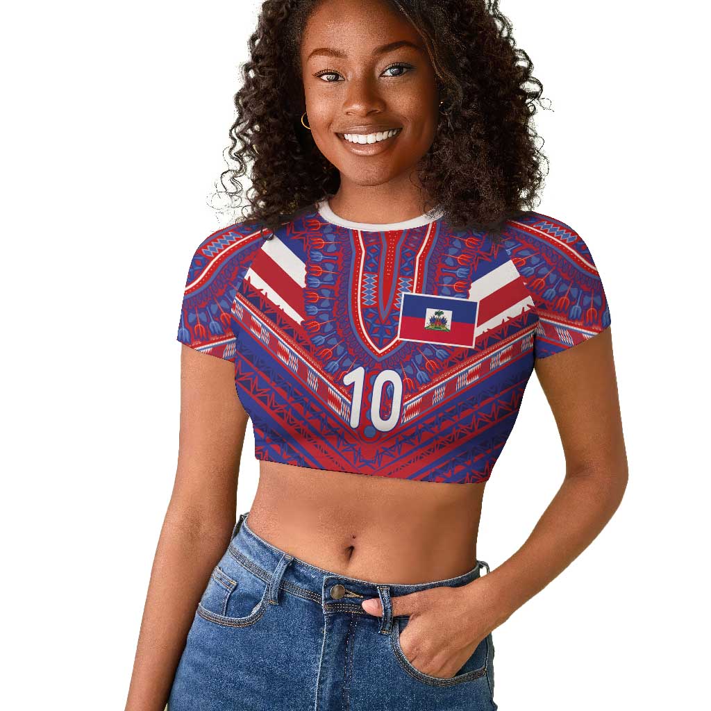 Custom Haiti National Football Raglan Cropped T shirt Dashiki Sporty Style - Wonder Print Shop