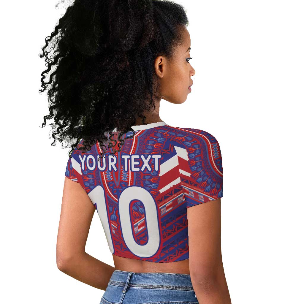 Custom Haiti National Football Raglan Cropped T shirt Dashiki Sporty Style - Wonder Print Shop