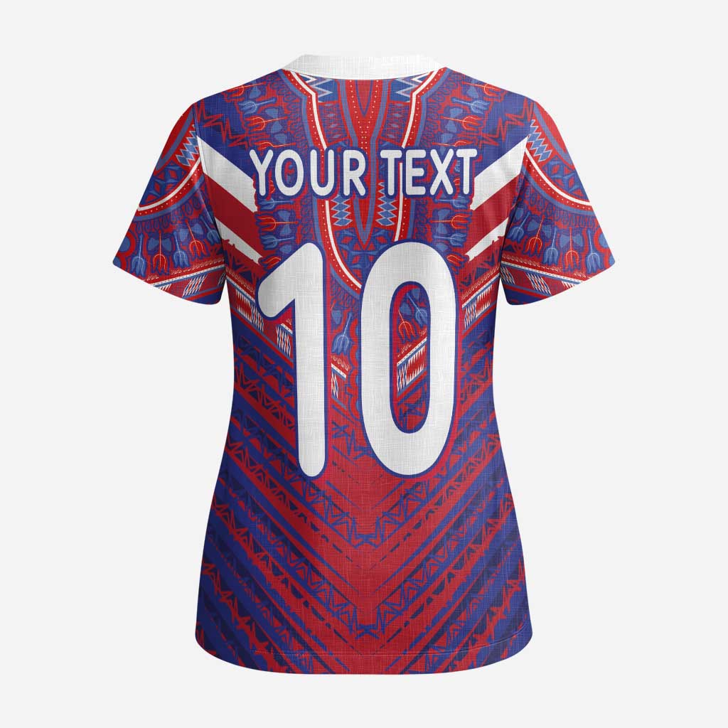 Custom Haiti National Football Scrub Top Dashiki Sporty Style - Wonder Print Shop