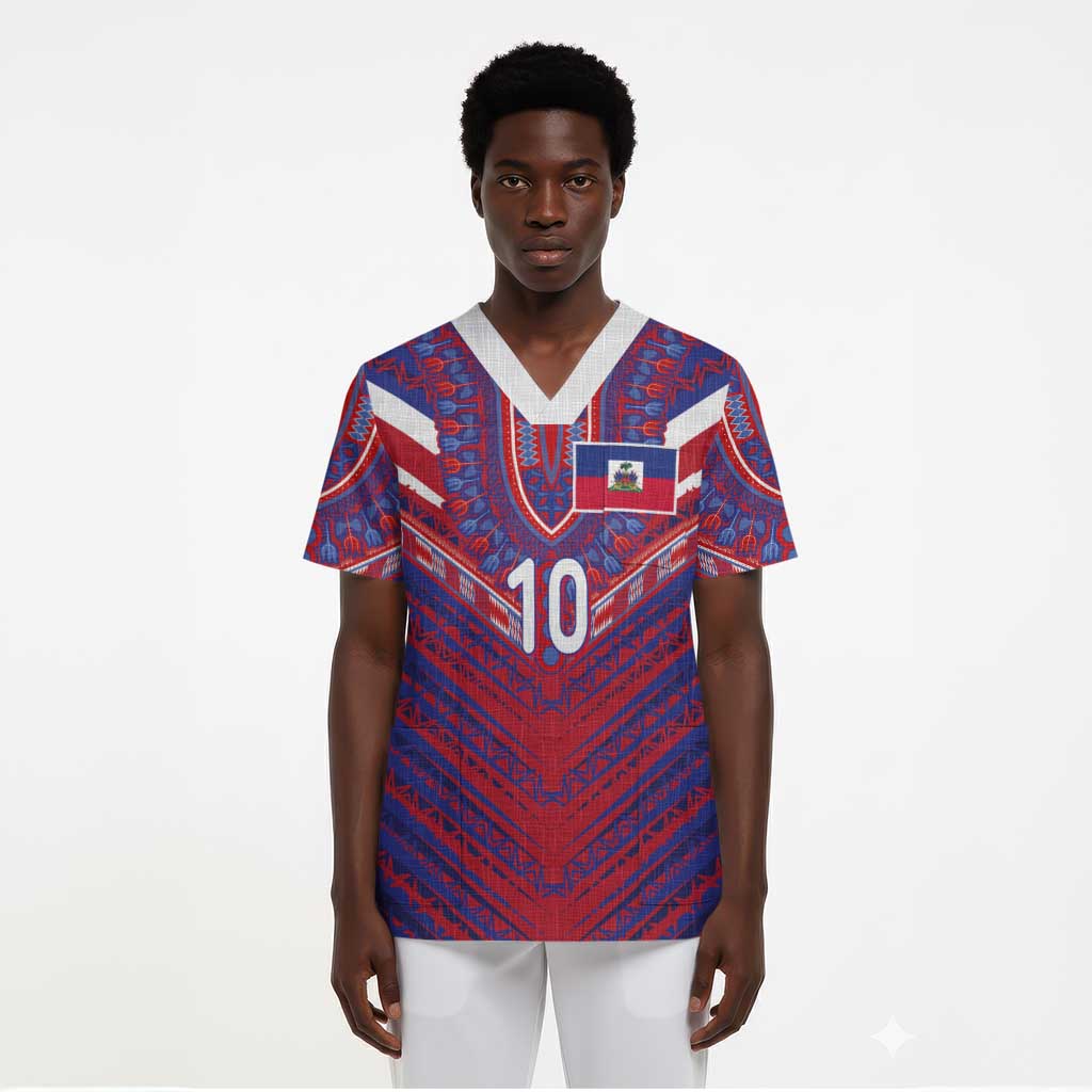 Custom Haiti National Football Scrub Top Dashiki Sporty Style - Wonder Print Shop