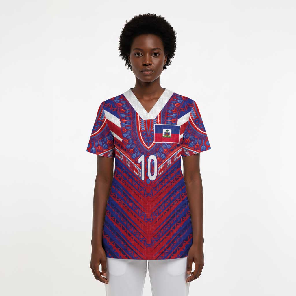 Custom Haiti National Football Scrub Top Dashiki Sporty Style - Wonder Print Shop