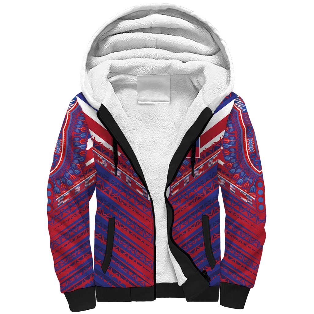 Custom Haiti National Football Sherpa Hoodie Dashiki Sporty Style - Wonder Print Shop