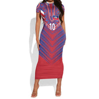 Custom Haiti National Football Short Sleeve Bodycon Dress Dashiki Sporty Style - Wonder Print Shop