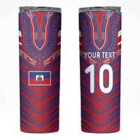 Custom Haiti National Football Skinny Tumbler Dashiki Sporty Style - Wonder Print Shop