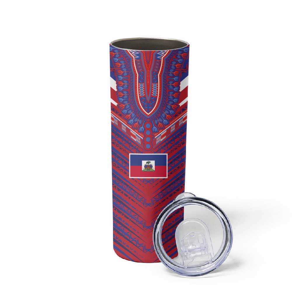 Custom Haiti National Football Skinny Tumbler Dashiki Sporty Style - Wonder Print Shop
