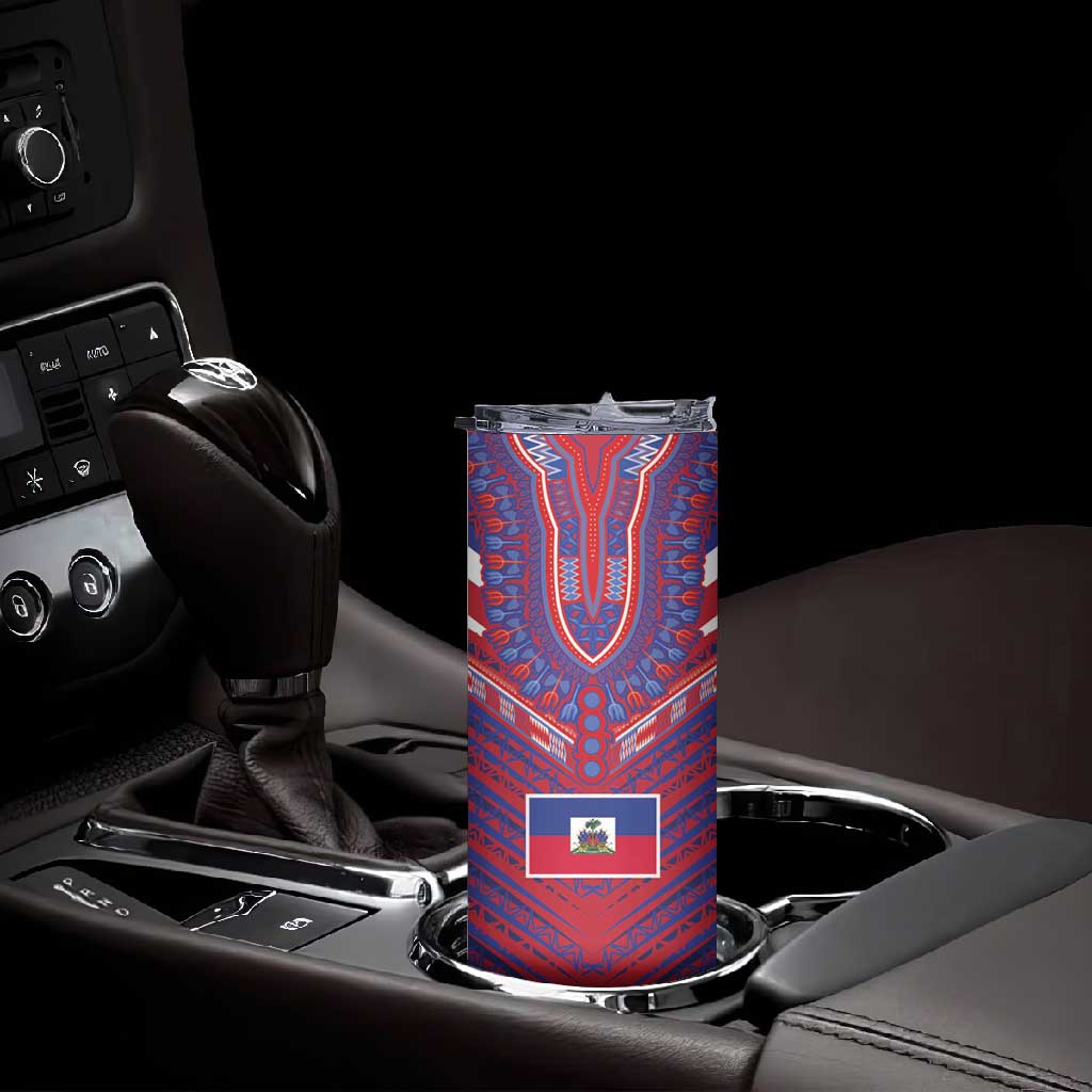 Custom Haiti National Football Skinny Tumbler Dashiki Sporty Style - Wonder Print Shop