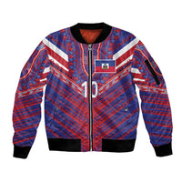Custom Haiti National Football Sleeve Zip Bomber Jacket Dashiki Sporty Style - Wonder Print Shop