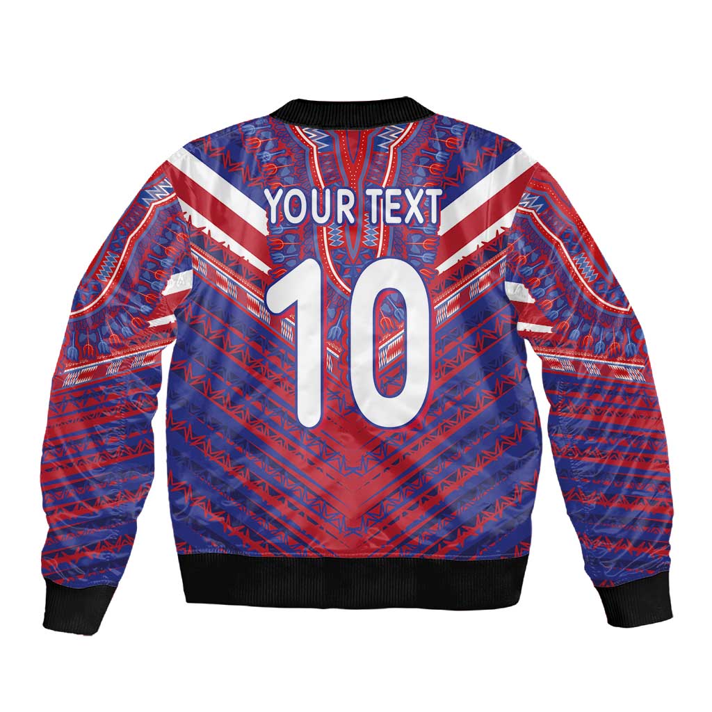 Custom Haiti National Football Sleeve Zip Bomber Jacket Dashiki Sporty Style - Wonder Print Shop