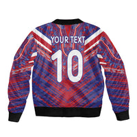 Custom Haiti National Football Sleeve Zip Bomber Jacket Dashiki Sporty Style - Wonder Print Shop