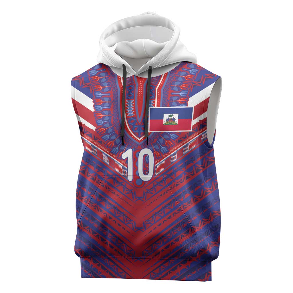 Custom Haiti National Football Sleeveless Hoodie Dashiki Sporty Style - Wonder Print Shop