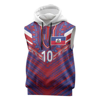Custom Haiti National Football Sleeveless Hoodie Dashiki Sporty Style - Wonder Print Shop