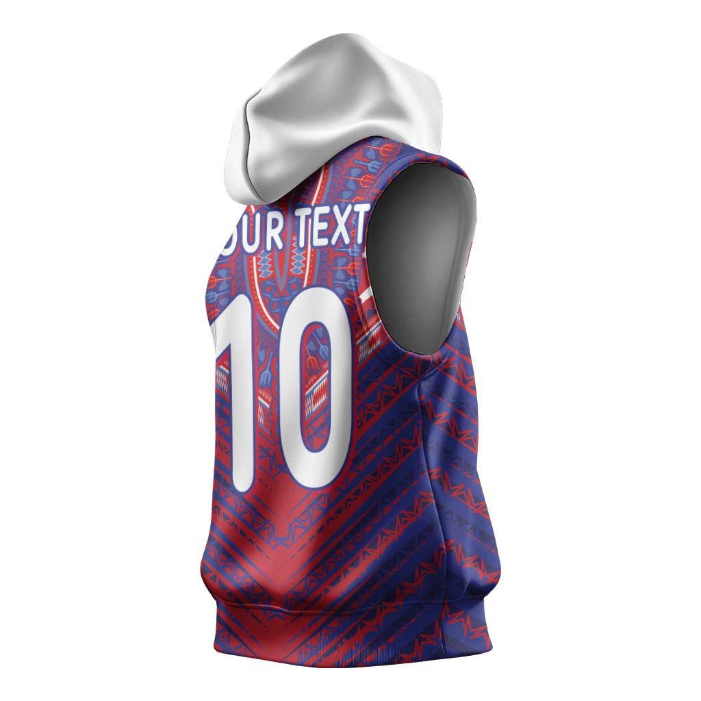 Custom Haiti National Football Sleeveless Hoodie Dashiki Sporty Style - Wonder Print Shop