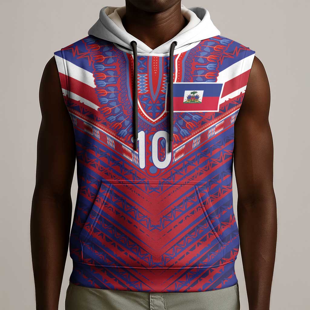 Custom Haiti National Football Sleeveless Hoodie Dashiki Sporty Style - Wonder Print Shop