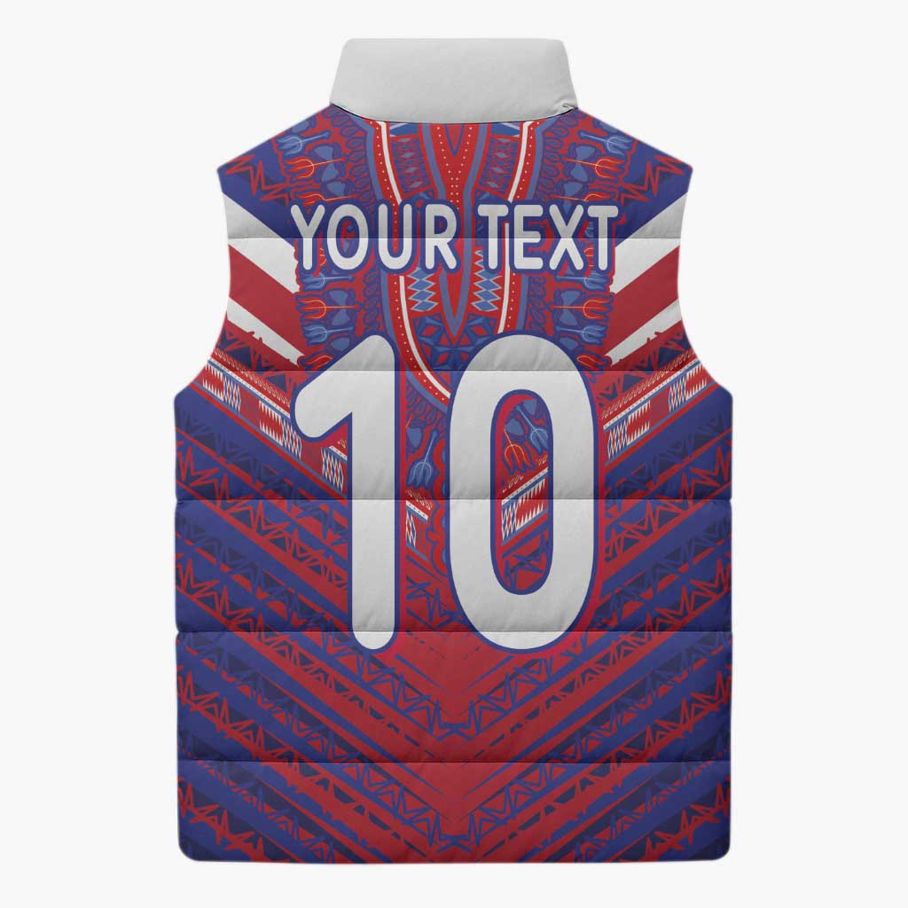 Custom Haiti National Football Sleeveless Puffer Jacket Dashiki Sporty Style - Wonder Print Shop