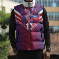 Custom Haiti National Football Sleeveless Puffer Jacket Dashiki Sporty Style - Wonder Print Shop
