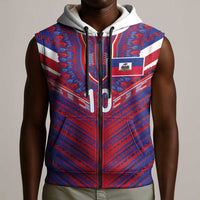Custom Haiti National Football Sleeveless Zip Hoodie Dashiki Sporty Style - Wonder Print Shop