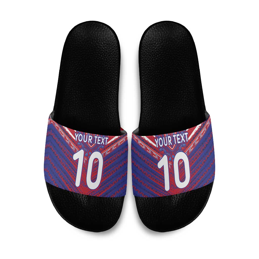 Custom Haiti National Football Slide Sandals Dashiki Sporty Style - Wonder Print Shop