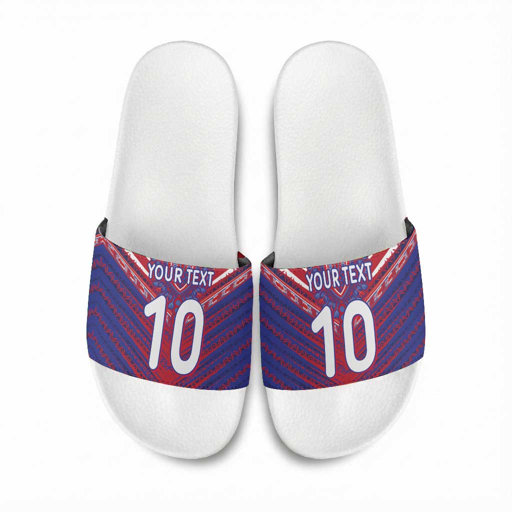 Custom Haiti National Football Slide Sandals Dashiki Sporty Style - Wonder Print Shop