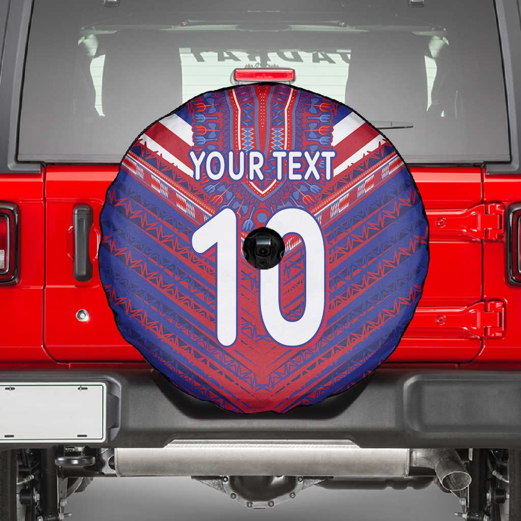 Custom Haiti National Football Spare Tire Cover Dashiki Sporty Style - Wonder Print Shop