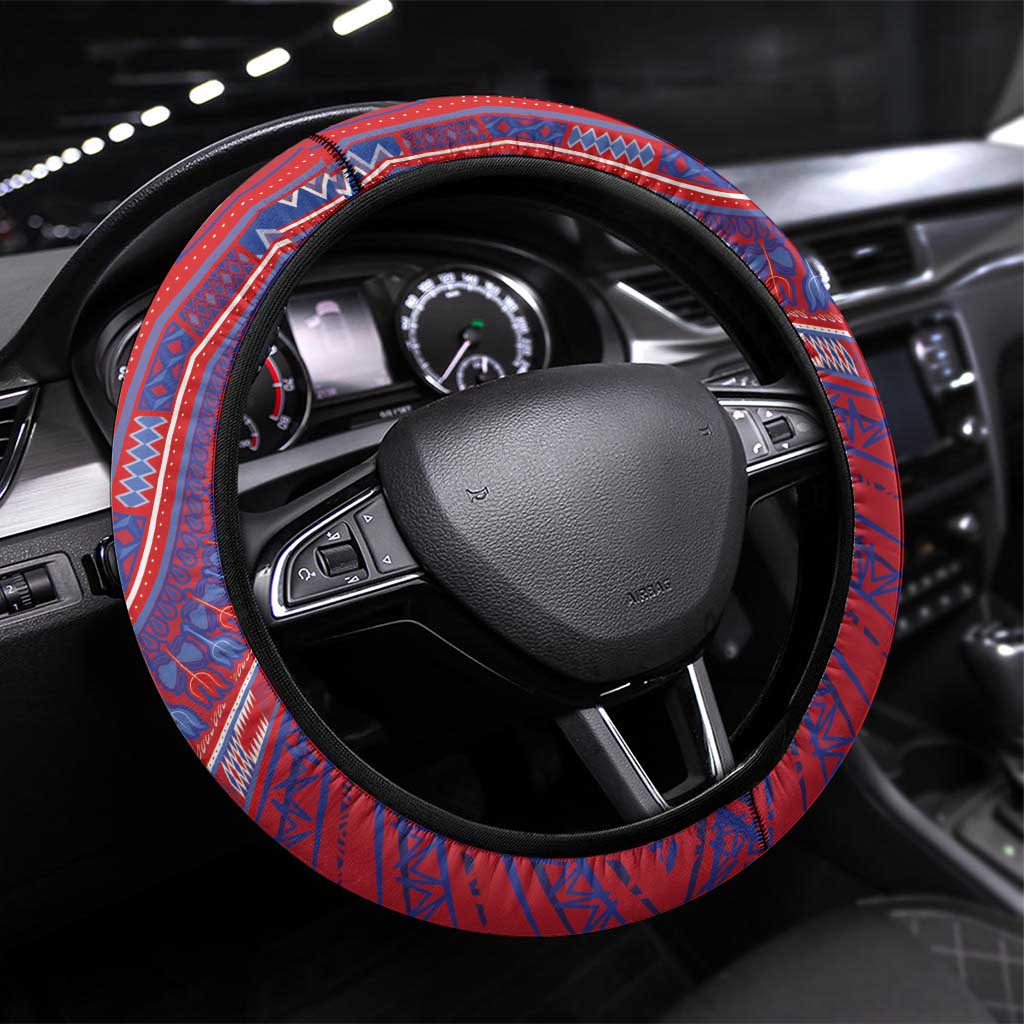 Haiti National Football Steering Wheel Cover Dashiki Sporty Style - Wonder Print Shop