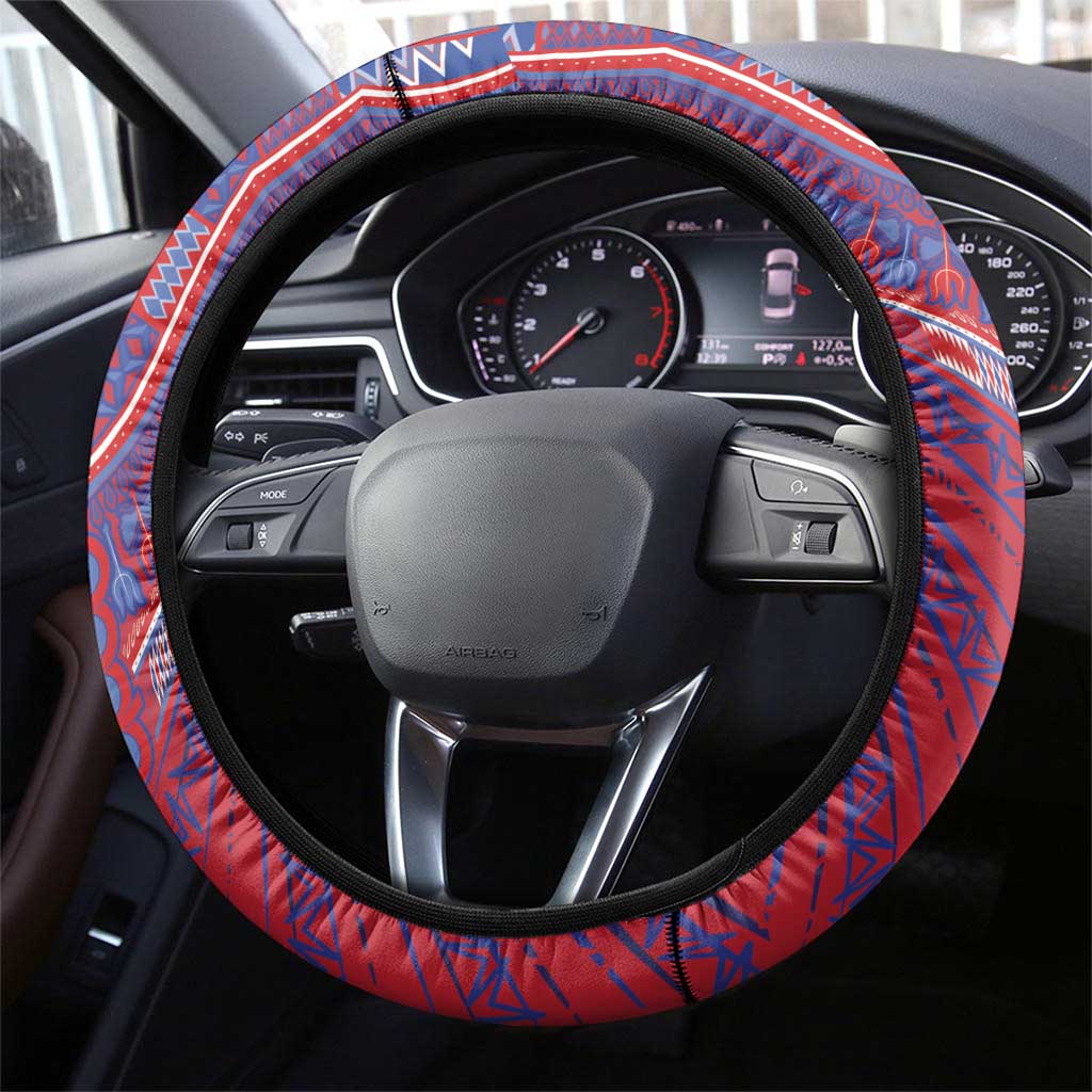 Haiti National Football Steering Wheel Cover Dashiki Sporty Style - Wonder Print Shop