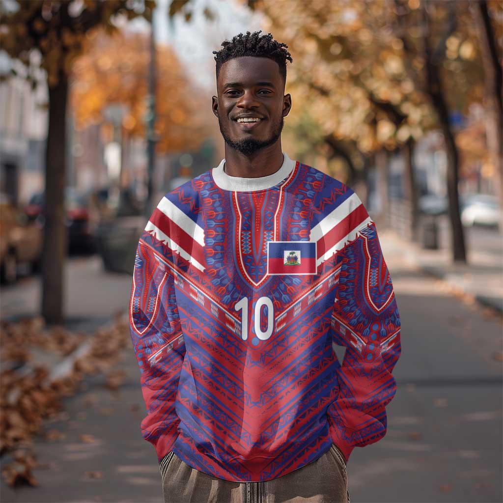 Custom Haiti National Football Sweatshirt Dashiki Sporty Style - Wonder Print Shop