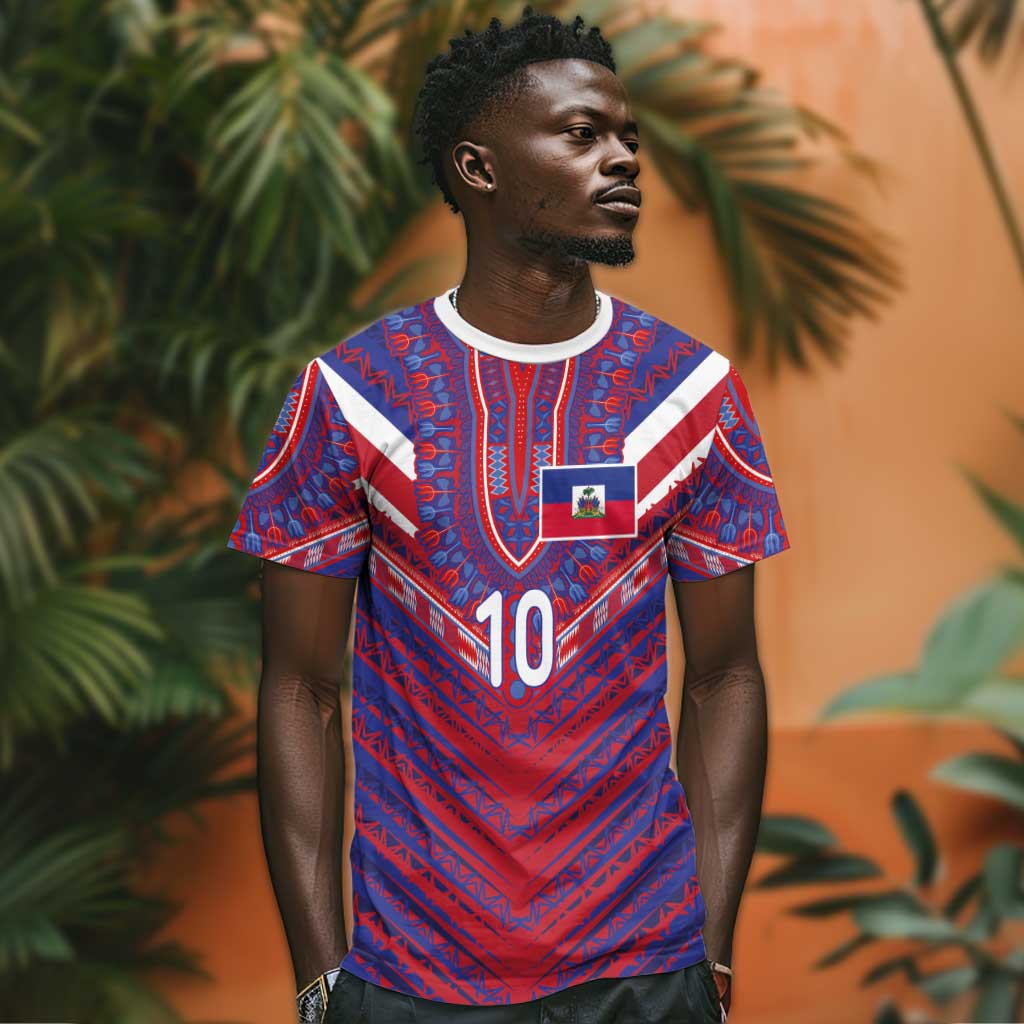 Custom Haiti National Football T shirt Dashiki Sporty Style - Wonder Print Shop