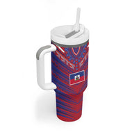 Custom Haiti National Football Tumbler With Handle Dashiki Sporty Style - Wonder Print Shop