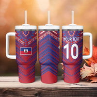 Custom Haiti National Football Tumbler With Handle Dashiki Sporty Style - Wonder Print Shop