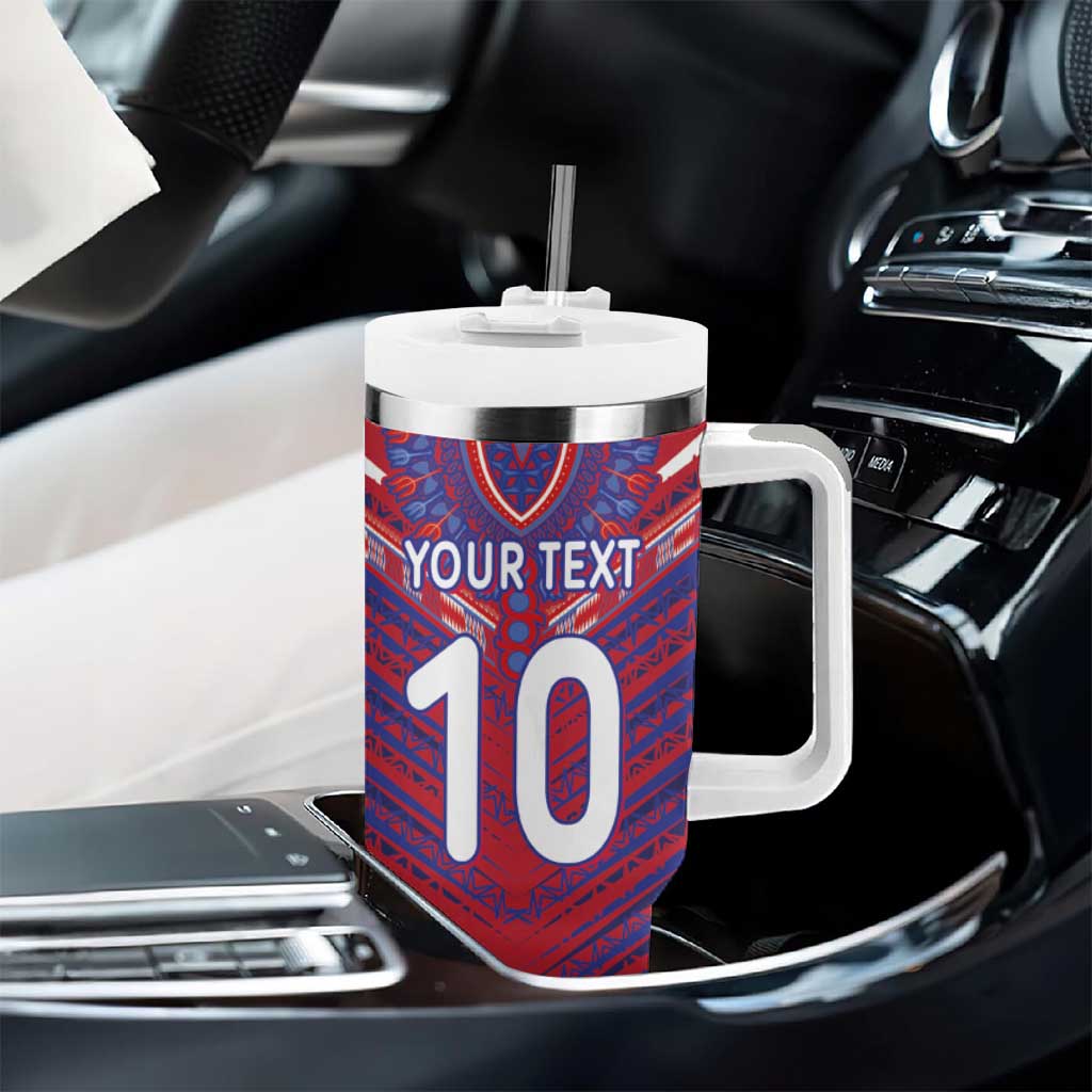 Custom Haiti National Football Tumbler With Handle Dashiki Sporty Style - Wonder Print Shop