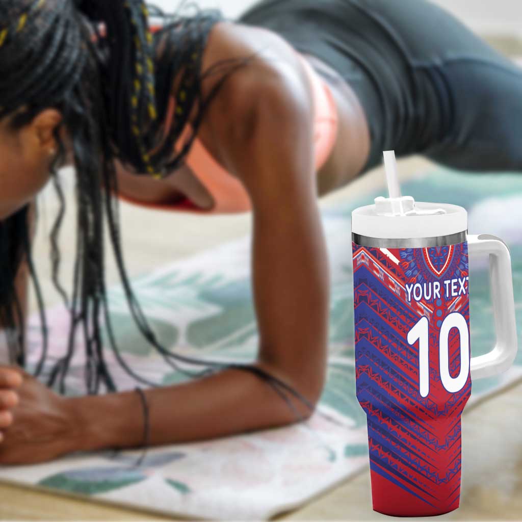 Custom Haiti National Football Tumbler With Handle Dashiki Sporty Style - Wonder Print Shop