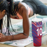Custom Haiti National Football Tumbler With Handle Dashiki Sporty Style - Wonder Print Shop