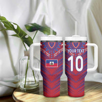 Custom Haiti National Football Tumbler With Handle Dashiki Sporty Style - Wonder Print Shop