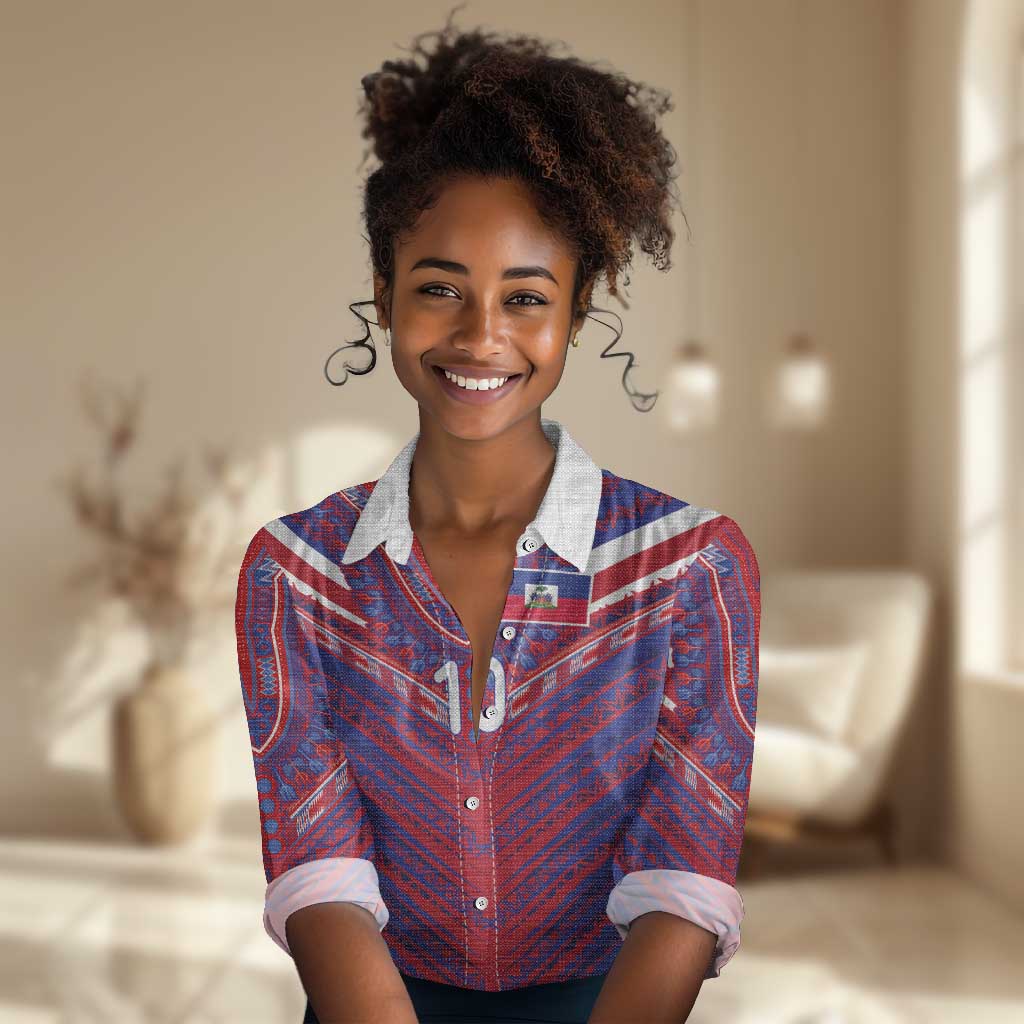 Custom Haiti National Football Women Casual Shirt Dashiki Sporty Style - Wonder Print Shop