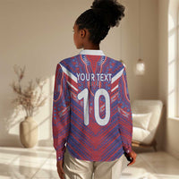 Custom Haiti National Football Women Casual Shirt Dashiki Sporty Style - Wonder Print Shop