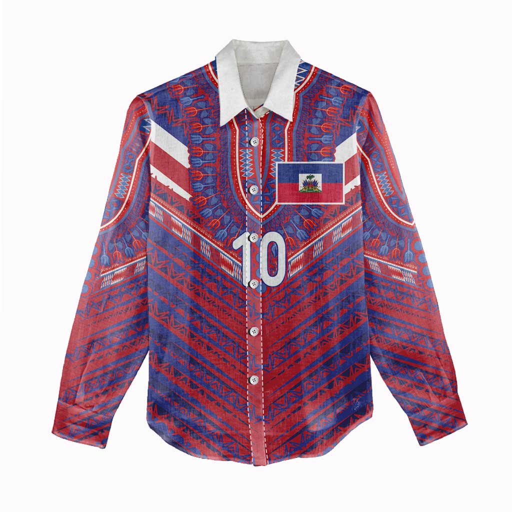 Custom Haiti National Football Women Casual Shirt Dashiki Sporty Style - Wonder Print Shop