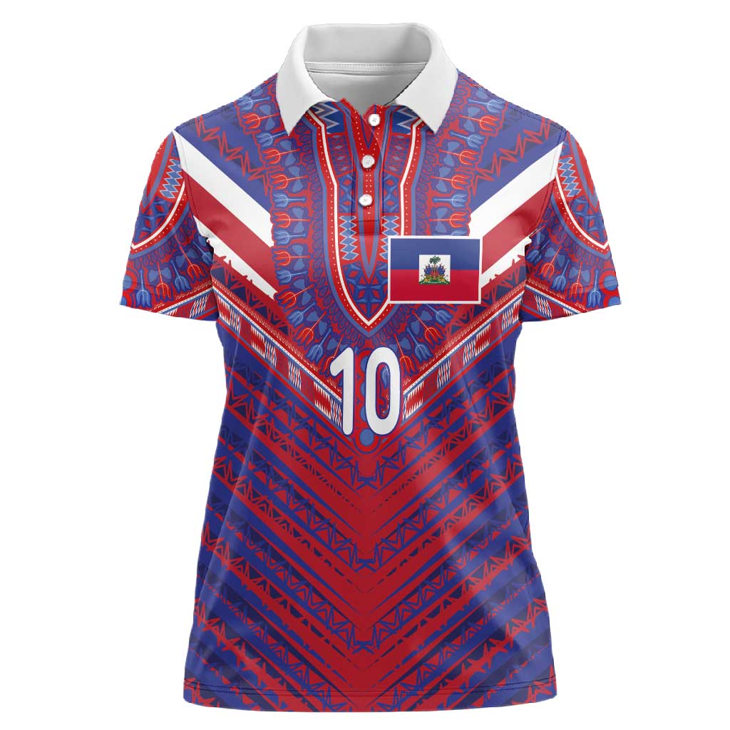 Custom Haiti National Football Women Polo Shirt Dashiki Sporty Style - Wonder Print Shop