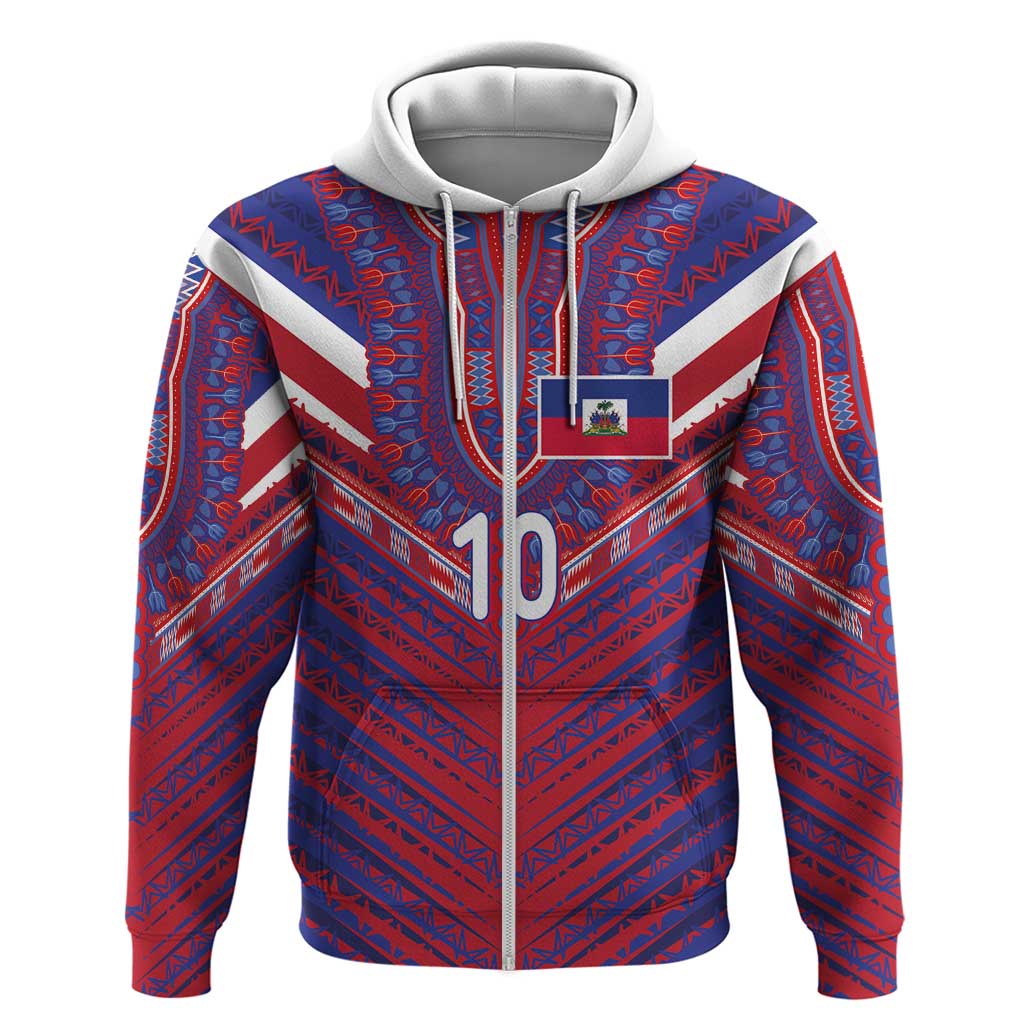 Custom Haiti National Football Zip Hoodie Dashiki Sporty Style - Wonder Print Shop