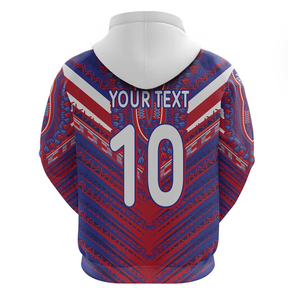 Custom Haiti National Football Zip Hoodie Dashiki Sporty Style - Wonder Print Shop