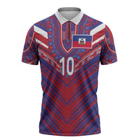 Custom Haiti National Football Zipper Polo Shirt Dashiki Sporty Style - Wonder Print Shop