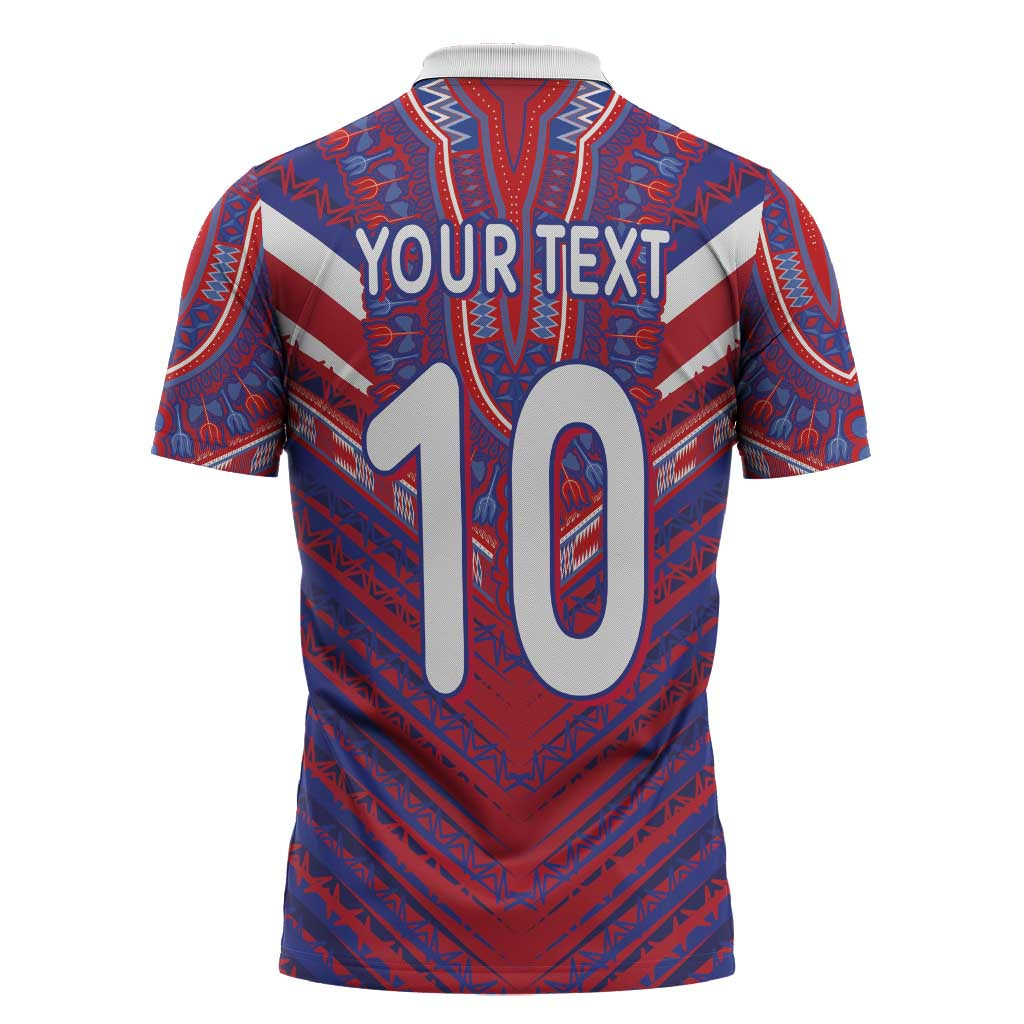 Custom Haiti National Football Zipper Polo Shirt Dashiki Sporty Style - Wonder Print Shop