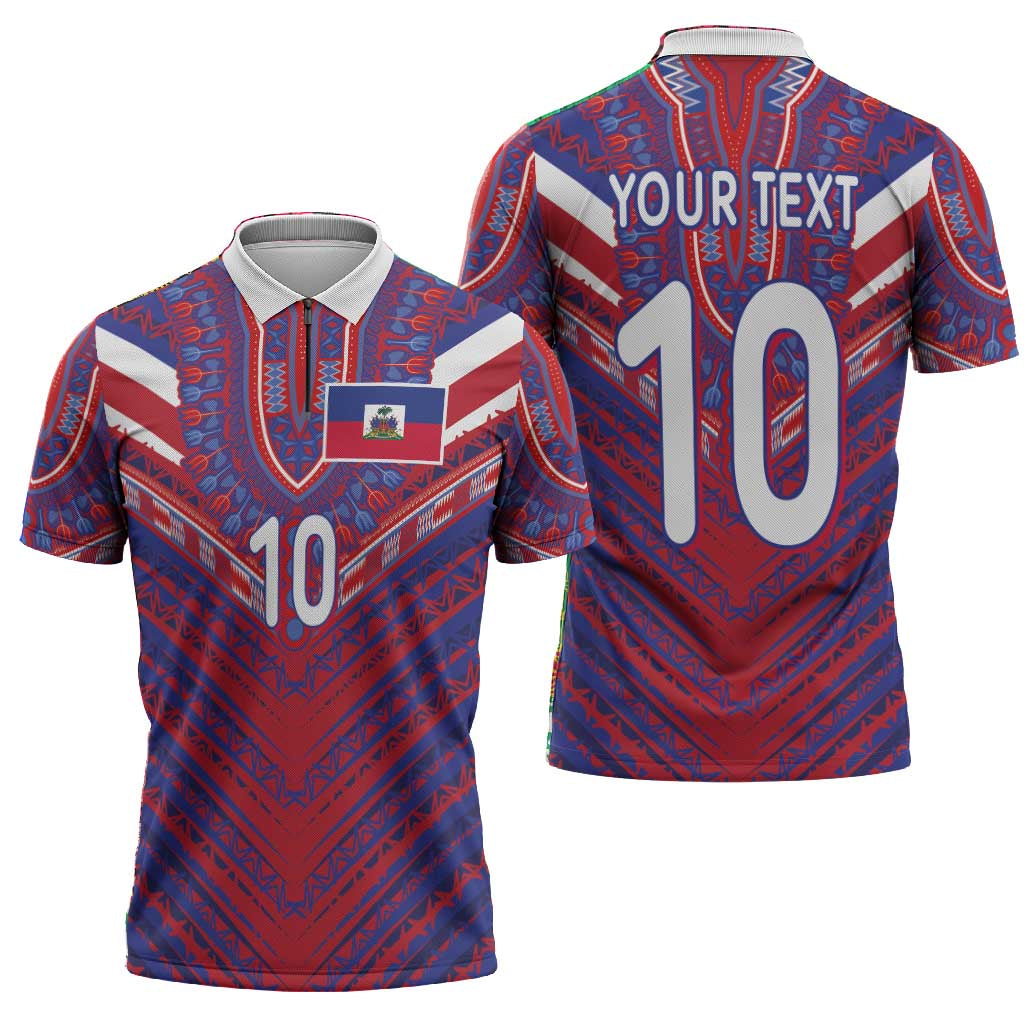 Custom Haiti National Football Zipper Polo Shirt Dashiki Sporty Style - Wonder Print Shop