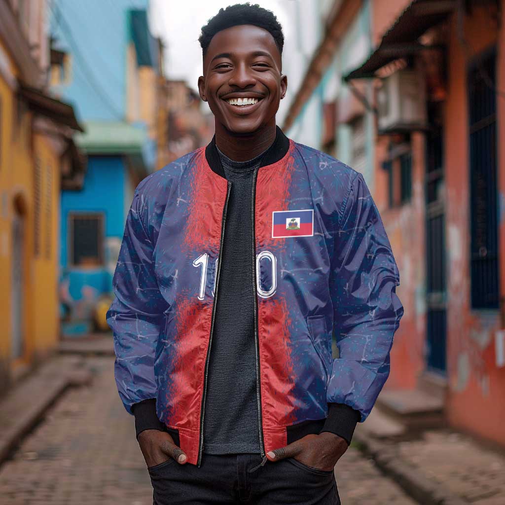 Custom Haiti National Football Bomber Jacket Haiti Emblems Motif - Wonder Print Shop