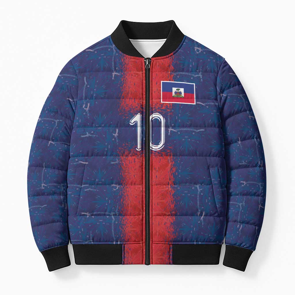 Custom Haiti National Football Bomber Puffer Jacket Haiti Emblems Motif - Wonder Print Shop