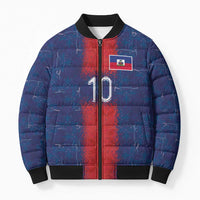 Custom Haiti National Football Bomber Puffer Jacket Haiti Emblems Motif - Wonder Print Shop