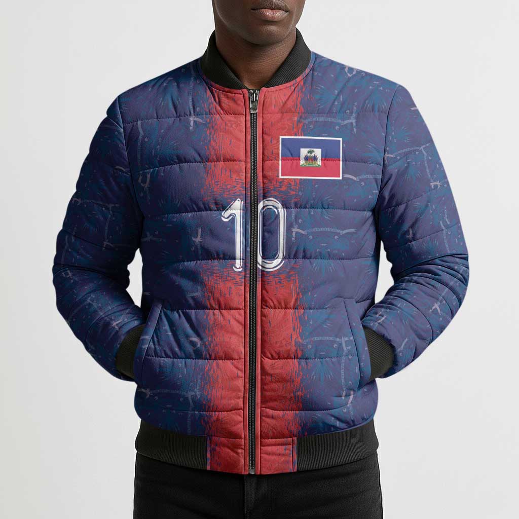 Custom Haiti National Football Bomber Puffer Jacket Haiti Emblems Motif - Wonder Print Shop