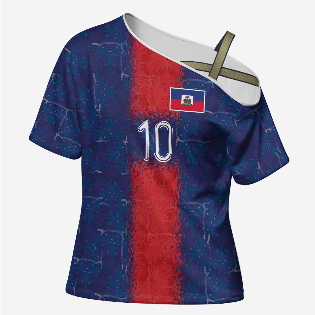 Custom Haiti National Football Cross Shoulder Shirt Haiti Emblems Motif - Wonder Print Shop