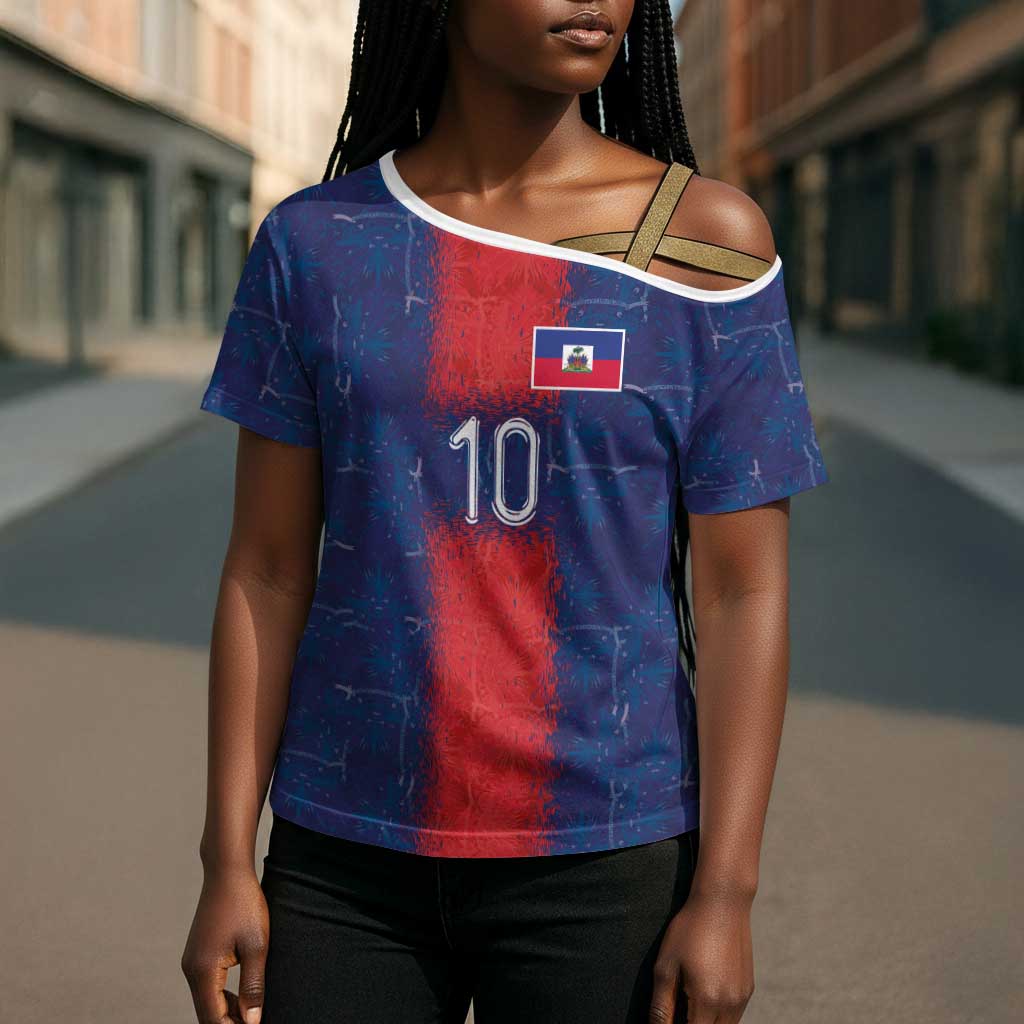 Custom Haiti National Football Cross Shoulder Shirt Haiti Emblems Motif - Wonder Print Shop