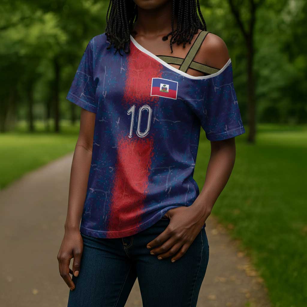 Custom Haiti National Football Cross Shoulder Shirt Haiti Emblems Motif - Wonder Print Shop